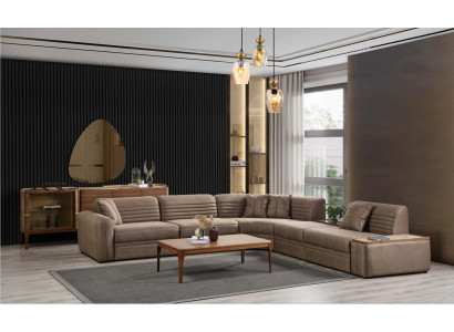 Ecksofa Sofa Kunstleder Couchtisch Braun Polstersofa Wohnzimmer