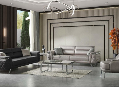 Luxus Sofagarnitur Dreisitzer Sessel Stoffsofa Grau Polstersofa Sofas