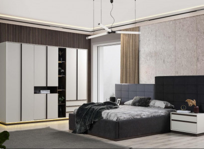 Garnitur Doppelbett Schlafzimmer Bett Nachttische 4tlg Grau Schranke