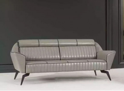 Grauer Leder Dreisitzer Arbeitszimmermöbel Designer Holzmöbel Luxus