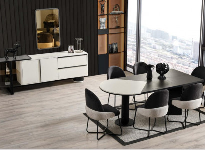 Essgruppe Esszimmer Gruppe Essecke Esstisch Stühle 7tlg Holz Schwarz