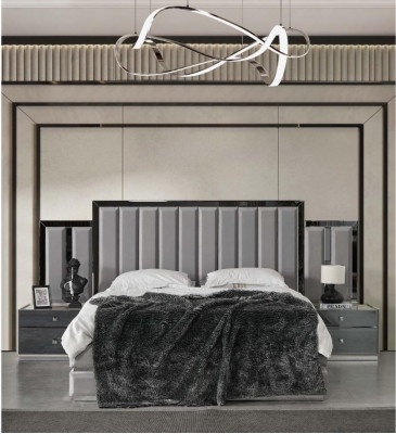 Garnitur Schlafzimmer Doppelbett Bett Nachttische 3tlg Grau Schrank