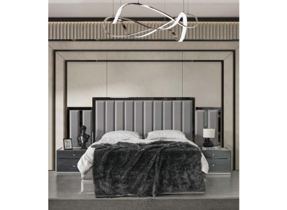 Garnitur Schlafzimmer Doppelbett Bett Nachttische 3tlg Grau Schrank