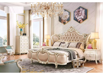 klassische Möbel Schlafzimmer Set Bett 2x Nachttische Kommode Luxus Set 4tlg