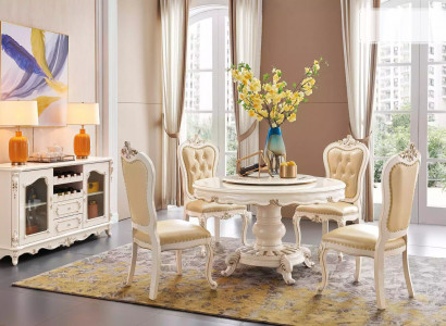 Esszimmer Set Runder Esstisch 4x Stühle Chesterfield Luxus-Set