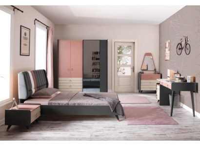 Schlafzimmer 6tlg Bett Nachttisch Kleiderschrank Kommode Spiegel Schreibtisch