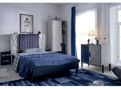 Luxus Modern Blau Schlafzimmer Set Bett Kommode Bücherregal Holz Neu 3tlg