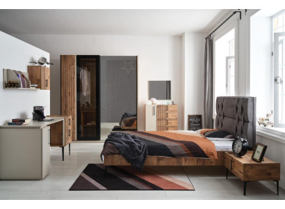 Luxus Schlafzimmer 7tlg. Bett Nachttisch Kleiderschrank Kommode Spiegel