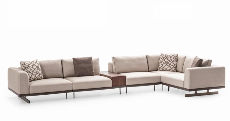 Großes Ecksofa Stoffmöbel L-Form Couchen Sofas Beige Wohnzimmermöbel