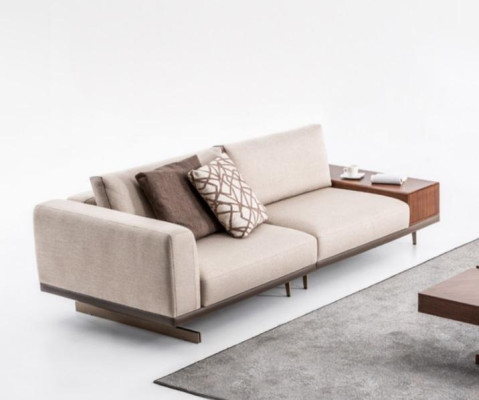 Dreisitzer Sofa 3 Sitzer Stoff Sofas Grau Modern Tisch Wohnzimmer Couch