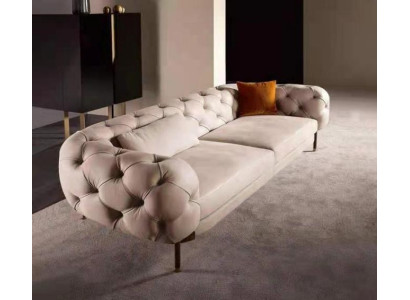 Sofa 3 Sitzer luxuriöse Beige Polster Sofas Design Kunstleder neu Modern
