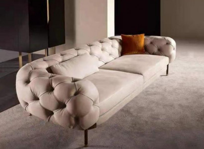 Sofa 3 Sitzer luxuriöse Beige Polster Sofas Design Kunstleder neu Modern