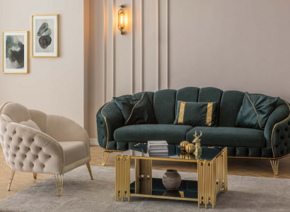 Komplett Wohnzimmer 3tlg stilvoll Dreisitzer Sofa Couch Luxus 2x Sessel