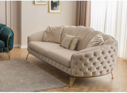 Moderne Chesterfield Beige Wohnzimmer Sofagarnitur x2 3 Sitzer Polstersessel