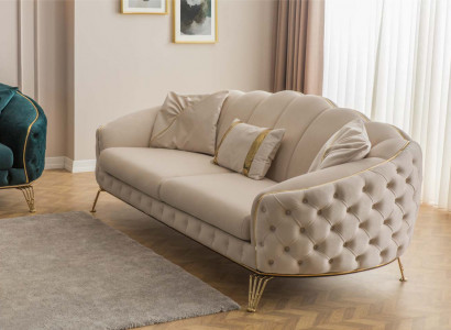 Moderne Chesterfield Beige Wohnzimmer Sofagarnitur x2 3 Sitzer Polstersessel
