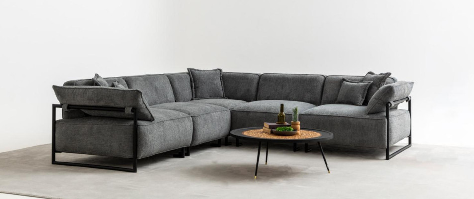 Stoffsofa Couch Wohnlandschaft Eck Design Modern Sofa Ecksofa L-Form Grau