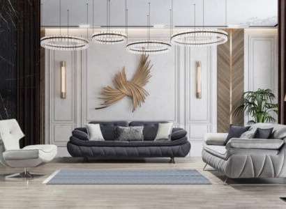 Wohnzimmer-Set 3tlg Schwarz Weiß 2x Sofas mit Sessel Modern Design Textil