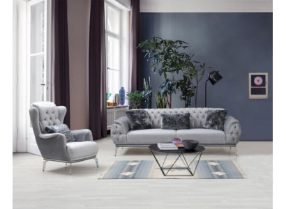 Wohnzimmer-Set 2tlg. Sofa mit Sessel Chesterfield Design Modern Textil