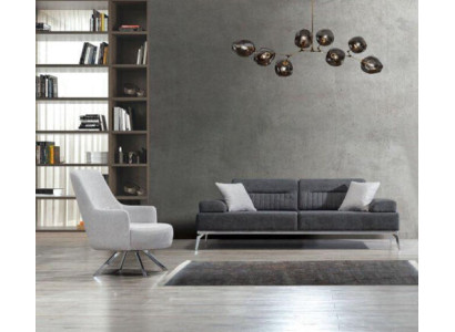 Wohnzimmer-Set 2tlg. 3-Sitzer Sofa 1-Sitzer Sessel Grau Weiß Textil Material