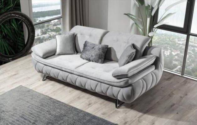 Grau Modern Luxus Design 3-Sitzer Stoffsofa Wohnzimmer Sofa Textil Material