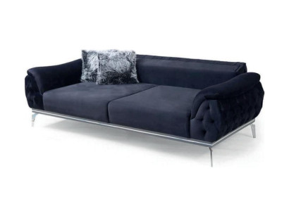 Schwarz Chesterfield Design Textil Material Modern 3-Sitzer Stoffsofa