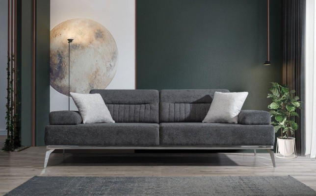 Grau Wohnzimmer 3-Sitzer Stoffsofa Modern Luxus Design Textil Material