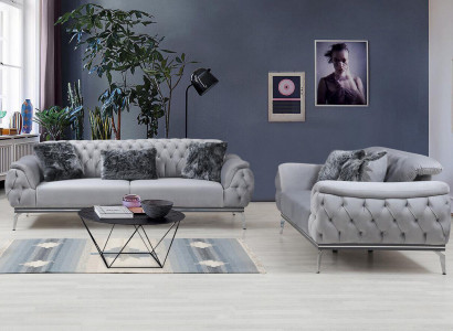 Grau Wohnzimmer Stoffsofa Modern Design Chesterfield Textil Material