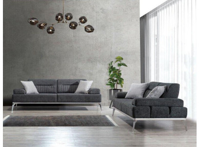 Stoffsofas Wohnzimmer-Set 2tlg. Grau Farbe Textil Material Modern Design