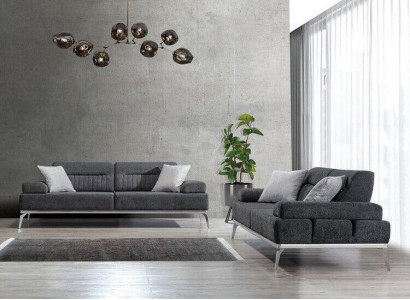 Stoffsofas Wohnzimmer-Set 2tlg. Grau Farbe Textil Material Modern Design