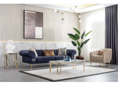 Moderne Blau-Beige Sofagarnitur Designer 3+1 -Sitzer Luxus Wohnzimmer Sessel