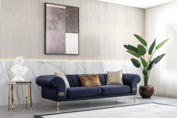 Moderne Blau-Beige Sofagarnitur Designer 3+1 -Sitzer Luxus Wohnzimmer Sessel