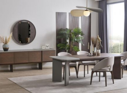 Große Esszimmer Garnitur Designer Esstisch 4x Stühle Sideboard Spiegel