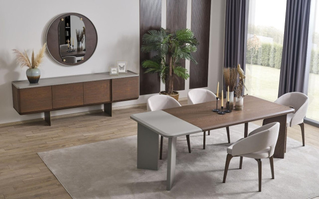 Große Esszimmer Garnitur Designer Esstisch 4x Stühle Sideboard Spiegel