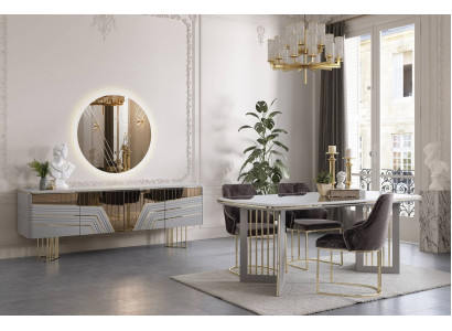 Essgruppe Moderne Esszimmer Garnitur Esstisch 4x Stühle Sideboard Set