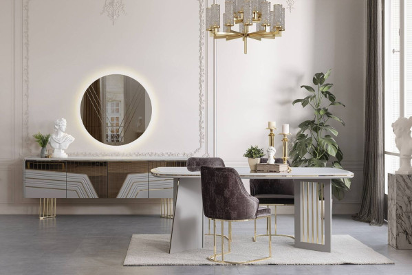 Essgruppe Moderne Esszimmer Garnitur Esstisch 4x Stühle Sideboard Set