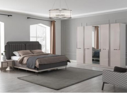 Moderner Schlafzimmer Set Doppelbett Nachttisch Kleiderschrank Luxus