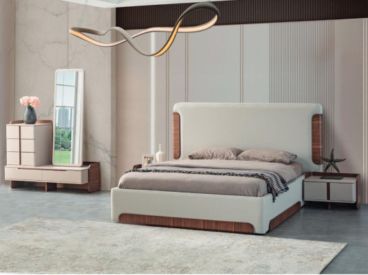 Stilvolle Beige Schlafzimmer Möbel Polster Doppelbett Schminktisch 5tlg