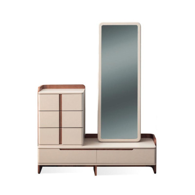 Stilvolle Beige Schlafzimmer Möbel Polster Doppelbett Schminktisch 5tlg