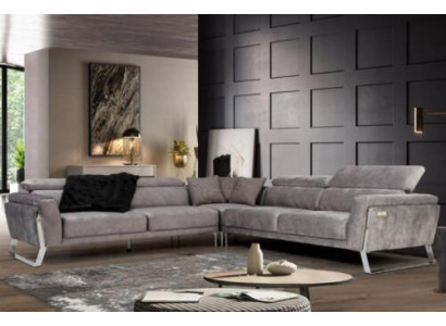 Graues Wohnzimmer Ecksofa L-Form Couch Großes Stoffsofa Luxus Möbel Neu