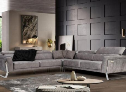 Graues Wohnzimmer Ecksofa L-Form Couch Großes Stoffsofa Luxus Möbel Neu