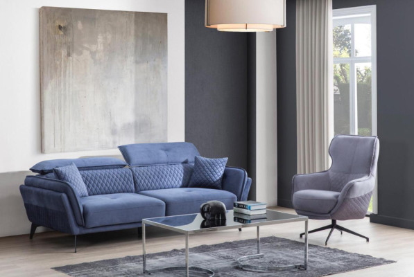 Exquisite Sofagarnitur Blauer Dreisitzer Designer Sessel Polster Möbel