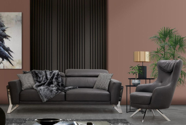 Schwarzer Wohnzimmer Dreisitzer Designer Sofa Luxus Leder 3-Sitzer Möbel