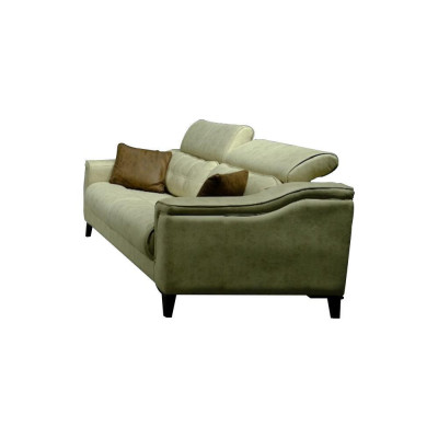 Beiger Wohnzimmer Dreisitzer Leder 3-Sitzer Polster Couch Holzgestell