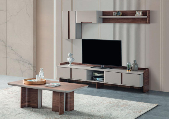 Weiße Wohnzimmer Wohnwand Luxuriöse Möbel RTV Lowboard Regale Sideboard