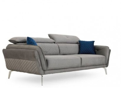 Graues Stoffsofa Luxuriöse Polstercouch Moderner Dreisitzer Textil Möbel