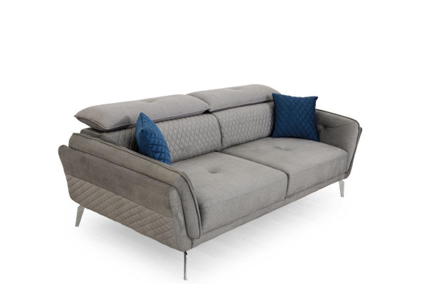 Graues Stoffsofa Luxuriöse Polstercouch Moderner Dreisitzer Textil Möbel