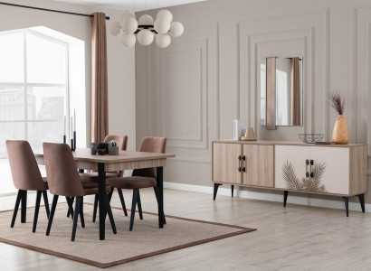 Braune Esszimmer Garnitur Luxus Esstisch 4x Stühle Sideboard Spiegel