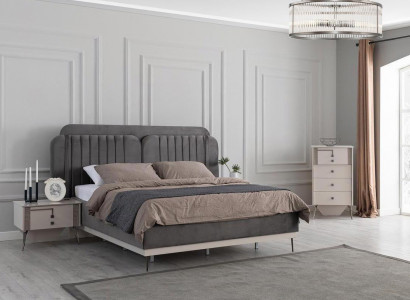 Schlafzimmer Modernes Set Graues Doppelbett 2x Design Nachttische 3tlg