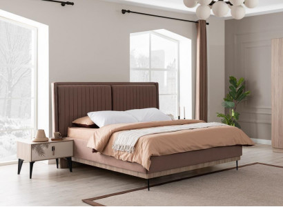 Braunes Doppelbett Designer Schlafzimmer Möbel Polster Luxus Betten