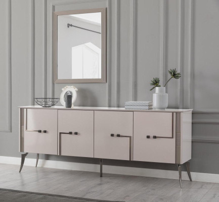 Moderner Esszimmer Set Designer Sideboard 4-türig Luxus Spiegel 2tlg